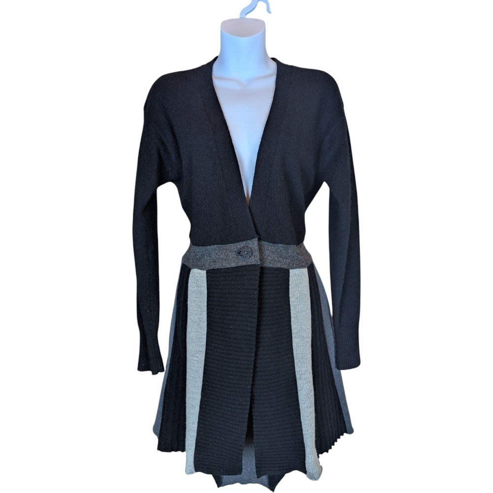 Black And Gray Tunic Length Cardigan